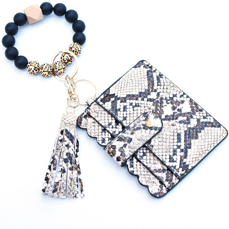 Wholesale Card Holder Pu Tassel Beads Bracelet Wallet Keychain